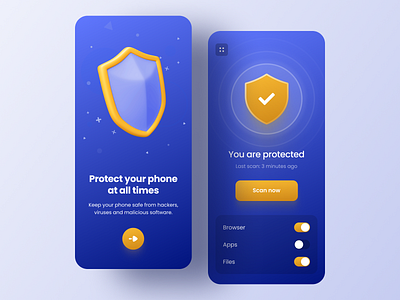 Antivirus & Security app 3d 3d illustration antivirus antivirus app app design mobile app protect security security app uidesign uiux uxdesign virus