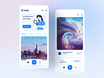 Leety - NFT Marketplace app crypto design minimal store typography ui ux