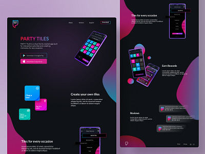 Party Tiles - Desktop version app clean dark dark ui dark version desktop features futuristic gradient inspiration interation interface landing page organization task tech ui ux webdesign website