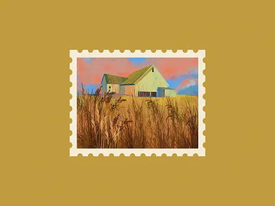 the village 2d city clouds corn country farm flat graphic graphic design illustration photo pink post card post mark vector village