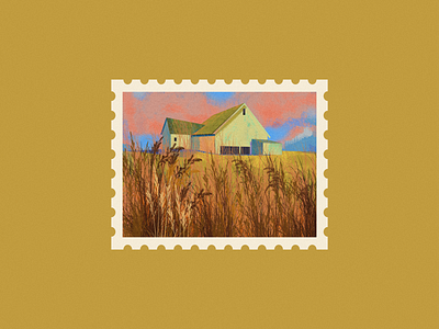 the village 2d city clouds corn country farm flat graphic graphic design illustration photo pink post card post mark vector village