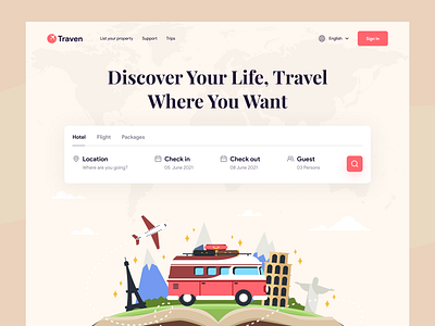 Travel Website - Landing Page adventures booking booking app destination flight hotel realestate tour travel travel agency travel agent travel app travel guide travel landing page travel website trip uiux design web website