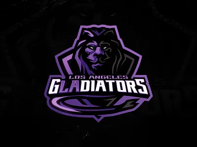 Los Angeles Gladiators mascot logo redesign branding e sports gaming gladiator graphic design letterring lion logo los angeles gladiators mascot mascot logo purple text