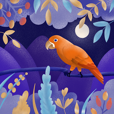Moonlight parrot art bird colors flat geometric illustration jungle nature parrot vector