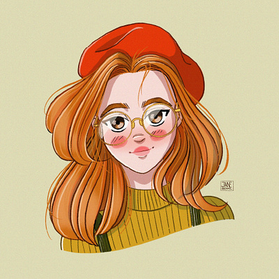 Girl in red beret anime cartoon character girl illustration