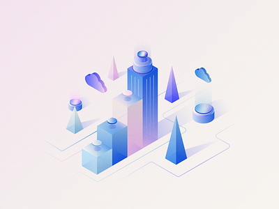 Coin Launch bitcoin btc building cloud coin crypto digital glow gradient illustration isometric minimal noise tech texture tree vector