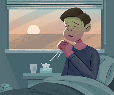 Morning Asthma asthma bed editorial flu healthcare illustration morning sick