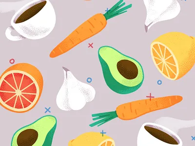 Food avocado carrot coffee design editorial garlic illustration lemon orange texture