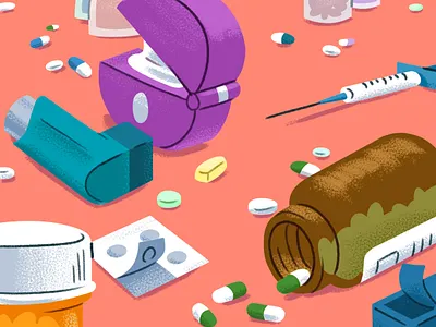 Medicine asthma design healthcare illustration inhaler medical needle pills puffer sick syringe tablets texture