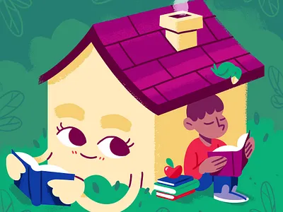 Homeschool books character happy home house illustration reading relaxation texture