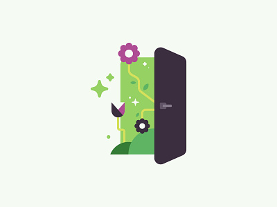 Door to flowers door flowers green illustration minimal purple register signup simple vector
