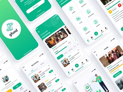Gfund – Charity Donation Mobile App UI Template app ui card ui charity charity app ui donate aid donation fund collection humanity humanity app ui mobile app ui nonprofit ui design ux