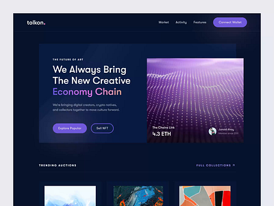 Tolkon - NFT Marketplace Web Design animation bitcoin clean crypto crypto wallet cryptocurrency dark homepage inspiration landing page marketplace minimal motion graphics nft prototype site ui web web design website