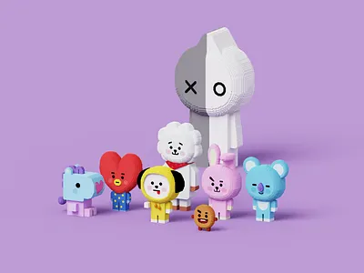 Voxel BT21 characters 3d 3d character bt21 fanart character design gameart magicavoxel pixelart voxel voxel art voxel artist voxel game voxelart