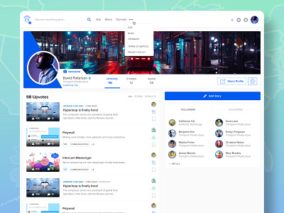 Govlaunch —Startup Web App - Profile Page article articles blue branding design duotone government illustration logo profile social network uiux ux web webdesign