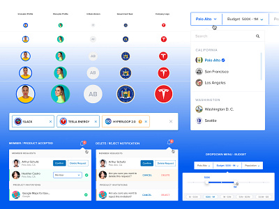 Govlaunch — Startup Design System - More Components app avatar blue design system drop down menu dropdownmenu duotone input landing logo menu notification system uiux ux web web app webdesign
