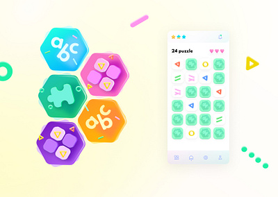 Puzzle / Pairs game - Modern Minimal UI style 3d art composition design figma graphic design illustration ui vector