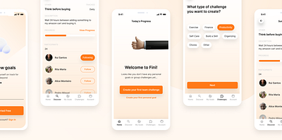 Challenges App design menu onboarding selection