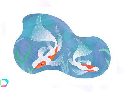 Koi 2021 2k21 adobe adobe illustrator design illustration japan koi koi fish minimal sea grass swim swimming vector water