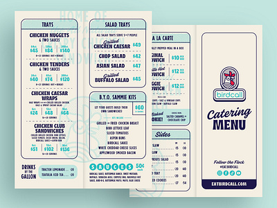 B.C. Catering Menu | Two bifold catering menu chicken comfort food fried chicken layout layout design menu menu design menu layout newspaper restaurant restaurant brand restaurant branding restaurant menu retro rooster togo menu vintage