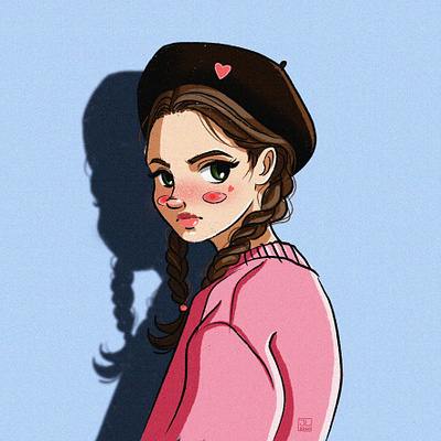 Girl in pink anime cartoon character digital drawing girl illustration