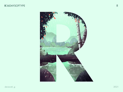 36 Days of Type: R 36daysoftype design graphic design illustration lake landscape nature rain typography vector illustration