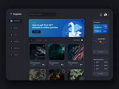 NFT Art Dashboard art artwork black crypto crypto art dark dark mode dashboard design figma graphic design minimal nft ui web web design