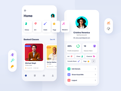 Coaching Mobile App application arts branding chess class clean coaching design hobby icons illustration interaction mobile music sports ux yoga
