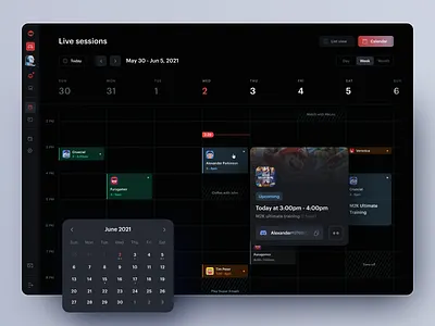Live Sessions Calendar calendar coaching esports event game meeting metafy schedule sessions ui ux web web app web design website