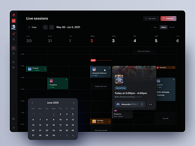 Live Sessions Calendar calendar coaching esports event game meeting metafy schedule sessions ui ux web web app web design website