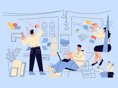 Сreative team while working on a project startup