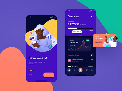 Spender – Onboarding & overview ai app cards charts clean colors dark dark mode design finance fintech illustration minimal mobile app money overview savings simple ui ux