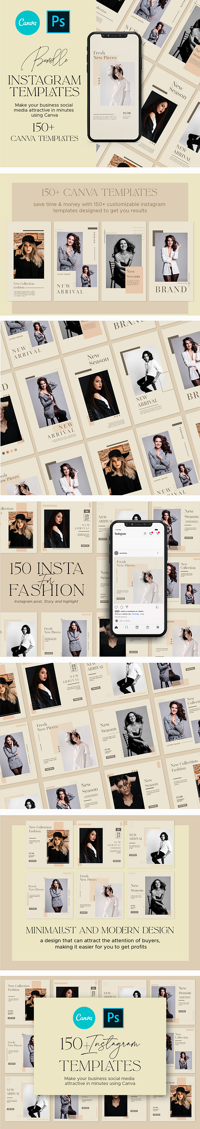 Instagram Creator For Fashion CANVA PS canva design discount fashion instagram instagram post instagram stories minimalist modern promotion sale shop template web