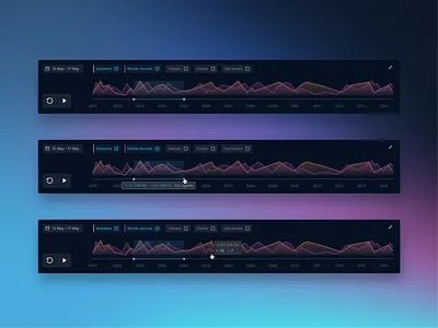 Playback component for a tracking software app design chart checkbox component dark ui dashboard graph play playback product design product element saas software tooltip tracking ui ui component uiux ux web design