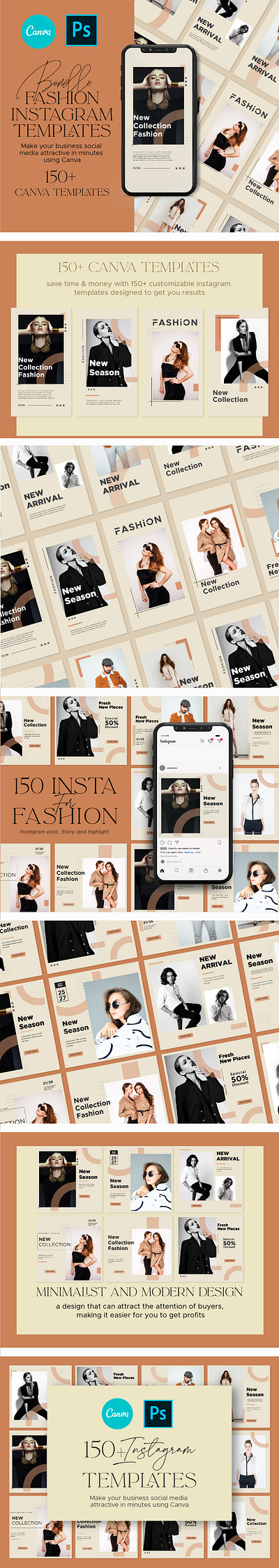 Instagram Creator For fashion CANVA PS branding canva design discount fashion instagram instagram post instagram stories minimalist modern promotion sale shop template trendy