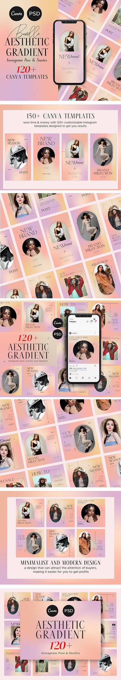 Instagram Gradient Aesthetic Insta PSD + Canva canva design discount fashion fashion sale instagram instagram post instagram stories layout minimalist modern promotion psd retro sale shop social media social media post template