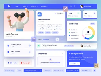 Talent Search Platform card cards clean colored design system mobile mobile app design