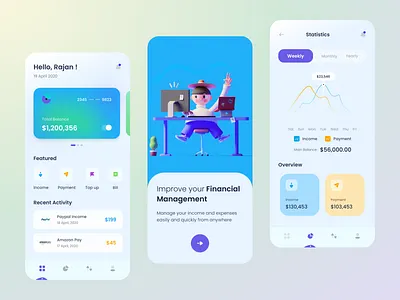 Financial Management App - UI Concept appuidesign appuiux banking design designideas financial fintech icon income management minimal mobile mobile app design mobileapp moneymanagement statistics transaction typography