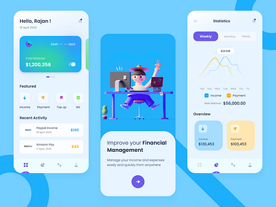 Financial Management App - UI Concept appuidesign appuiux design designideas financial icon illustration income management minimal mobile mobile app design statistics typography