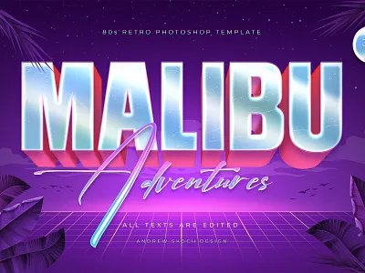 Malibu - 80s Retro Logo Mockup 3d 3d text 80s design designposter illustration light logo logo text malibu neon palms pink poster synthwave text text effects tittle typography vintage