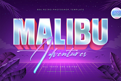 Malibu - 80s Retro Logo Mockup 3d 3d text 80s design designposter illustration light logo logo text malibu neon palms pink poster synthwave text text effects tittle typography vintage