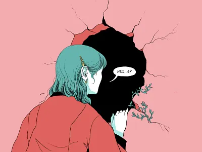 HELL-O 2d art artwork comic style drawing editorial editorial illustration flowers hole illustration isometric leaves procreate