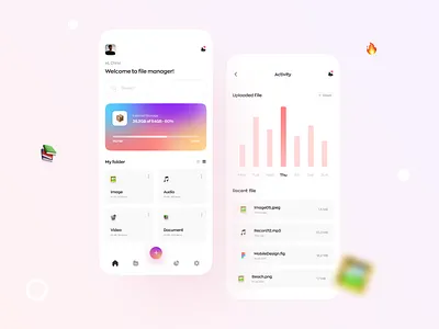 File Manager App app clean design file file management file manager folder ios minimalist mobile app statistics storage ui ux