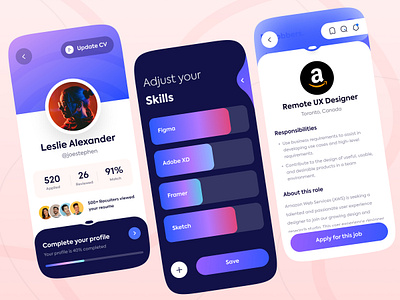 Jobbers | Find your dream job animation branding chart dark mode dashboard design illustration job jobportal logo progressbar typography ui uiux vector
