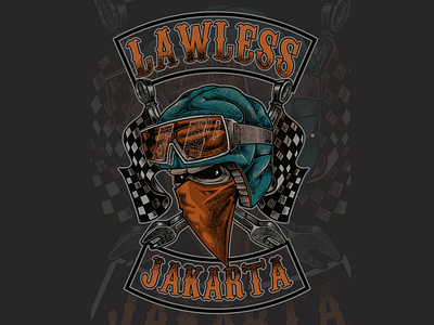 Submition For 10th Anniversary Lawless Jakarta art artworks design art digitalart drawing graphic design helmet illustration lawlessjakarta logo raster roadskull t shirt vector