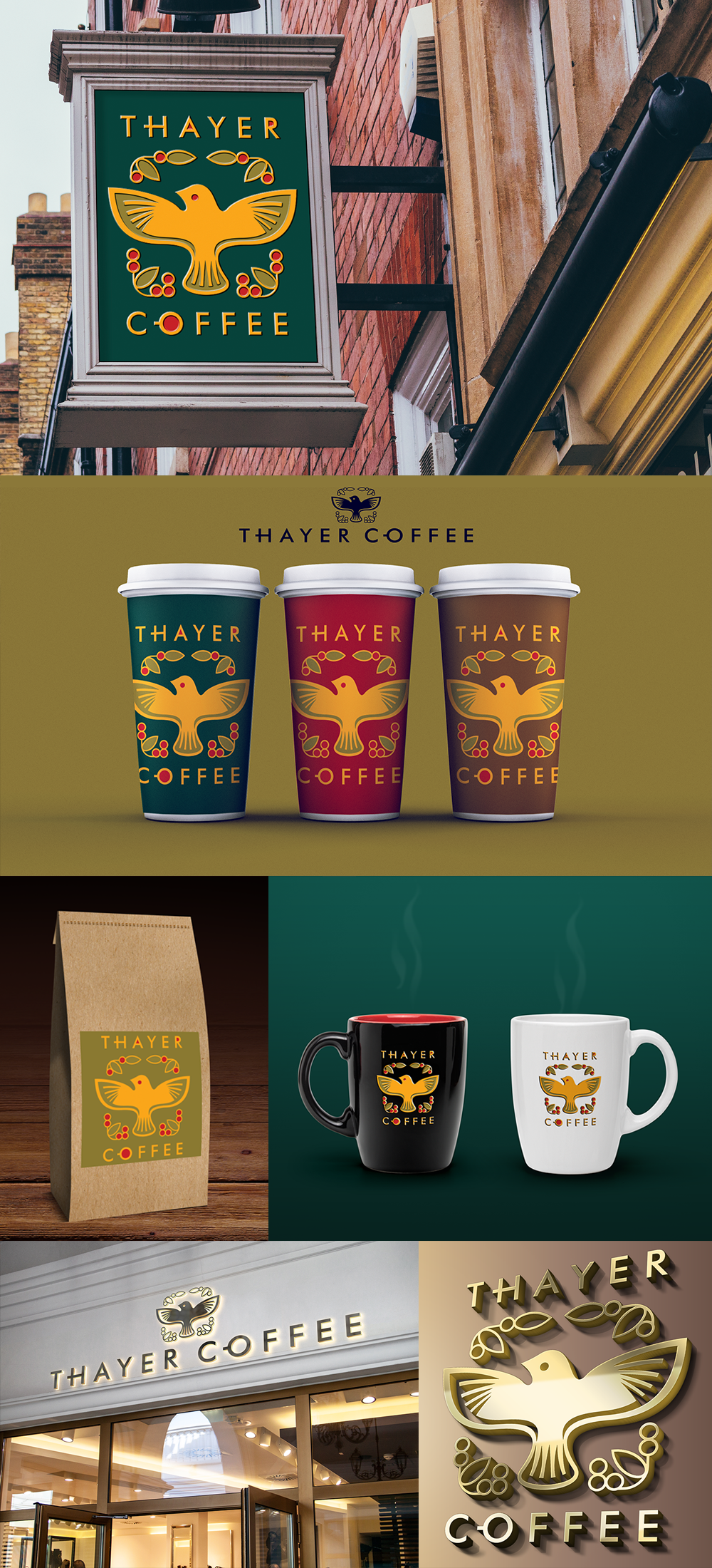 Thayer coffee bird branding cafe coffe fun logo modern