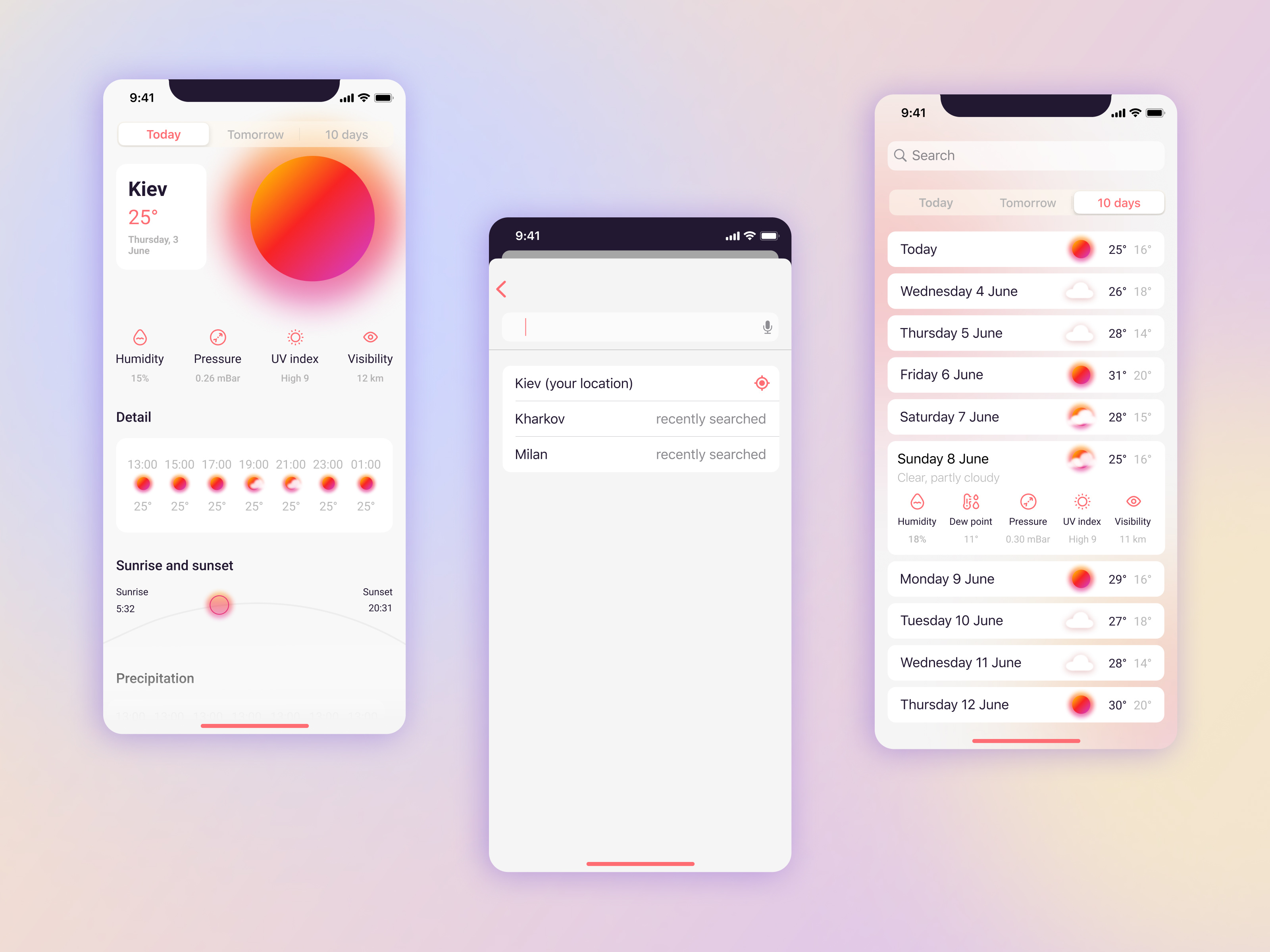 Example of Weather app (ui design)