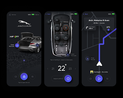 Car Control App 3d animation app black car clean colorful dark design experience interface ios jaguar minimal neomorphism product tesla ui user ux