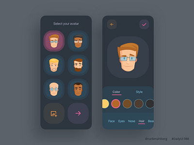 Select your avatar app avatar daily ui dailyui design illustration mobile trendy