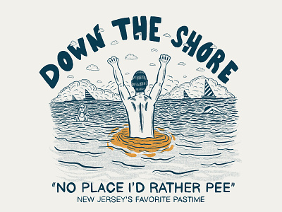 DOWN THE SHORE beach funny hand drawn hand type illustration merch design new jersey shirt design swimming